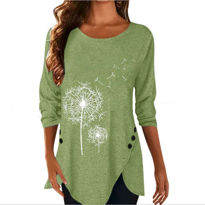 Dandelion Print Short Sleeve Button Down T-shirt Summer