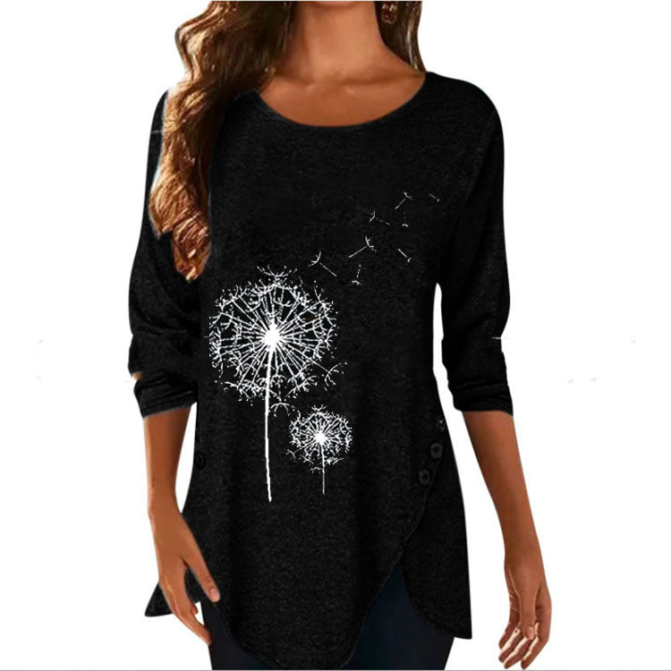 Dandelion Print Short Sleeve Button Down T-shirt Summer