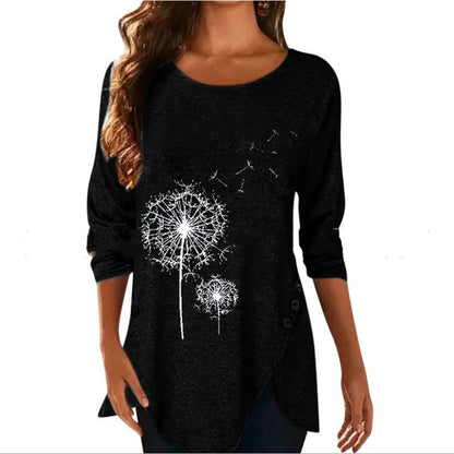 Dandelion Print Short Sleeve Button Down T-shirt Summer