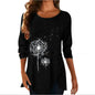 Dandelion Print Short Sleeve Button Down T-shirt Summer