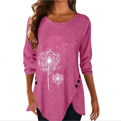 Dandelion Print Short Sleeve Button Down T-shirt Summer
