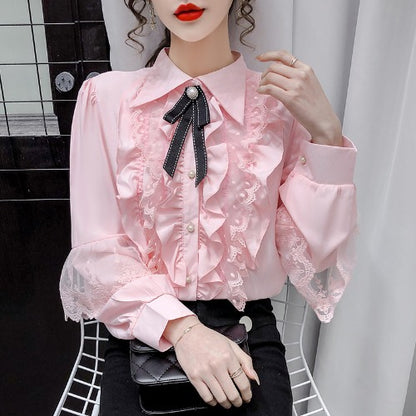 Womens Victorian Vintage Palace Shirt Blouse Bow Ruffles Lolita Sweet