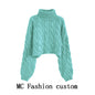 Turtleneck Pullover Short Cable-knit Sweater Women