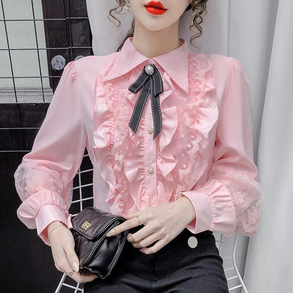 Womens Victorian Vintage Palace Shirt Blouse Bow Ruffles Lolita Sweet