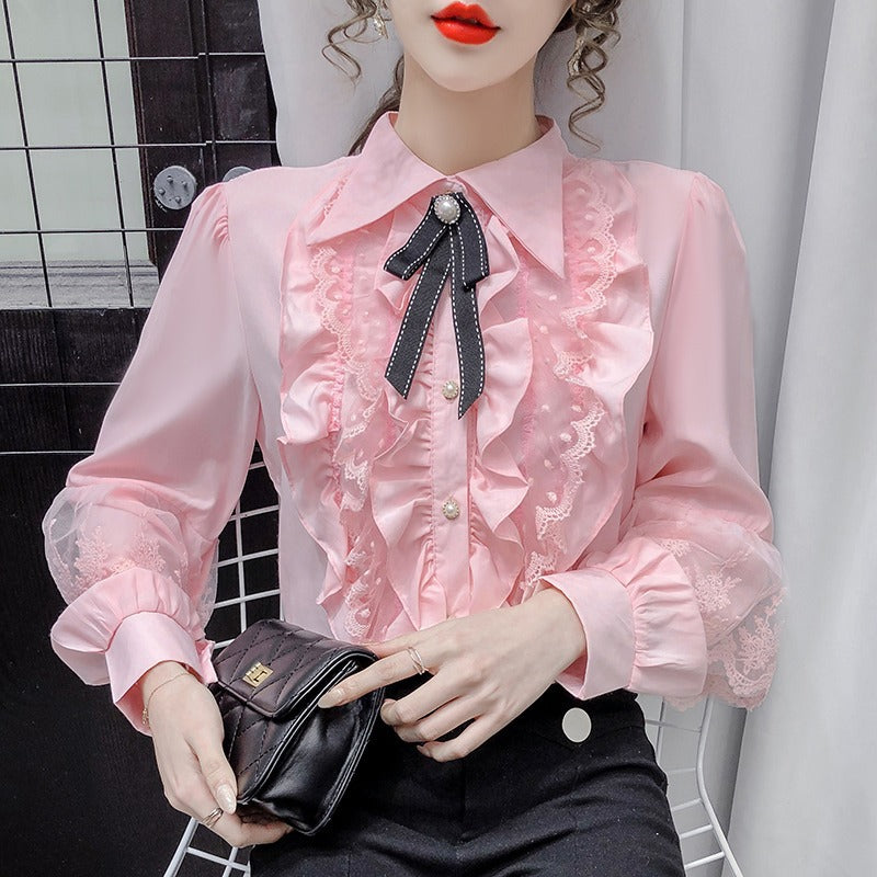 Womens Victorian Vintage Palace Shirt Blouse Bow Ruffles Lolita Sweet