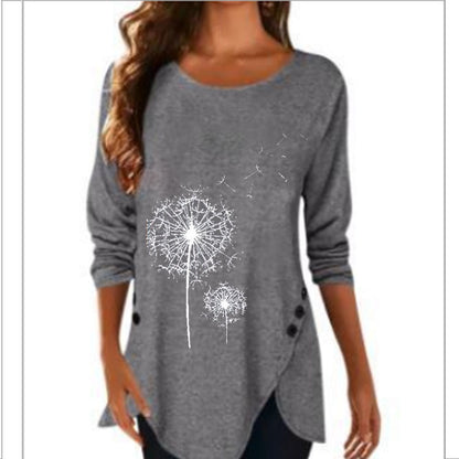 Dandelion Print Short Sleeve Button Down T-shirt Summer