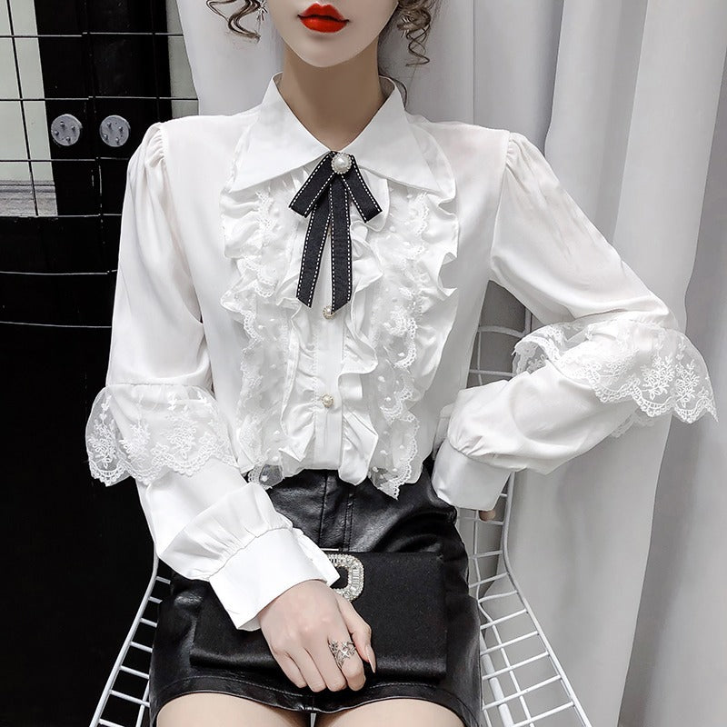 Womens Victorian Vintage Palace Shirt Blouse Bow Ruffles Lolita Sweet