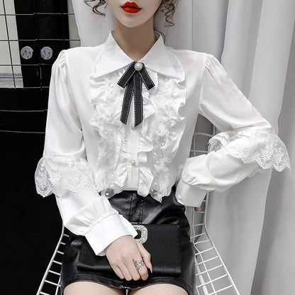Womens Victorian Vintage Palace Shirt Blouse Bow Ruffles Lolita Sweet
