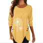 Dandelion Print Short Sleeve Button Down T-shirt Summer
