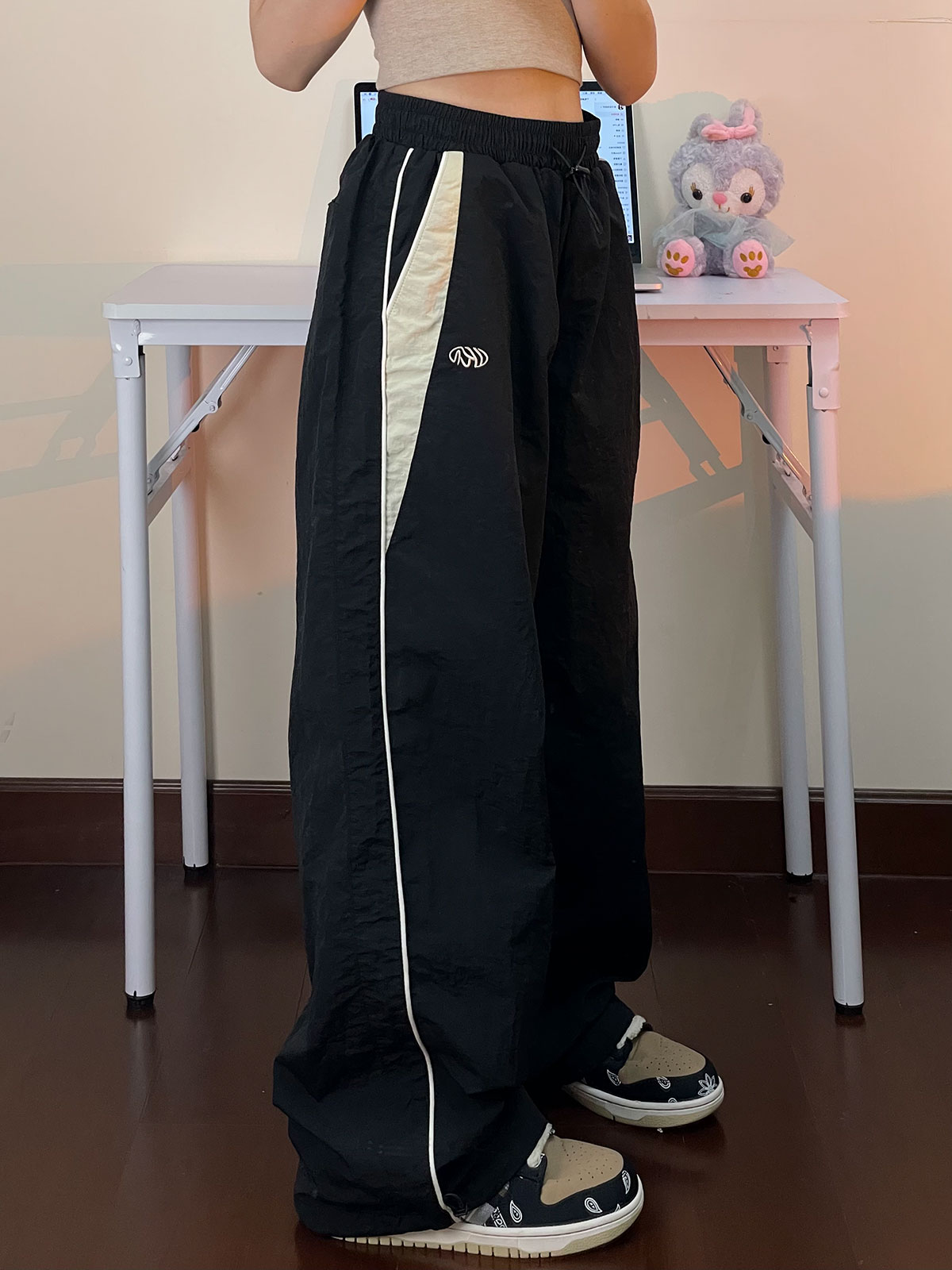 American Vintage Casual Wide Leg Pants Drop Black Sweatpants
