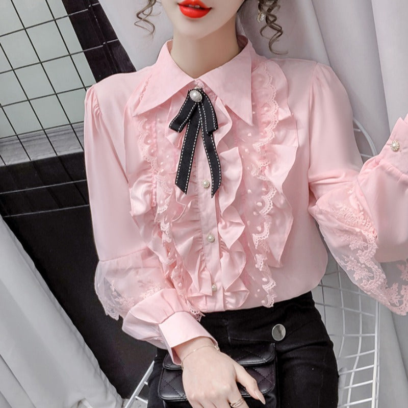 Womens Victorian Vintage Palace Shirt Blouse Bow Ruffles Lolita Sweet