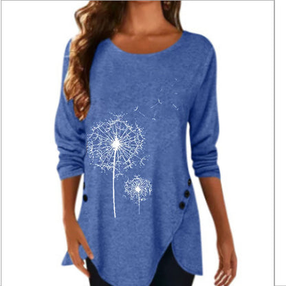 Dandelion Print Short Sleeve Button Down T-shirt Summer