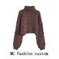 Turtleneck Pullover Short Cable-knit Sweater Women