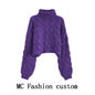 Turtleneck Pullover Short Cable-knit Sweater Women