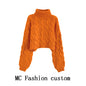 Turtleneck Pullover Short Cable-knit Sweater Women