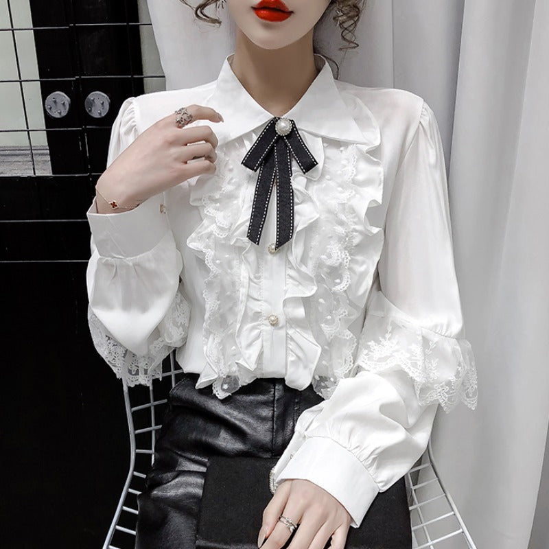 Womens Victorian Vintage Palace Shirt Blouse Bow Ruffles Lolita Sweet
