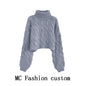 Turtleneck Pullover Short Cable-knit Sweater Women